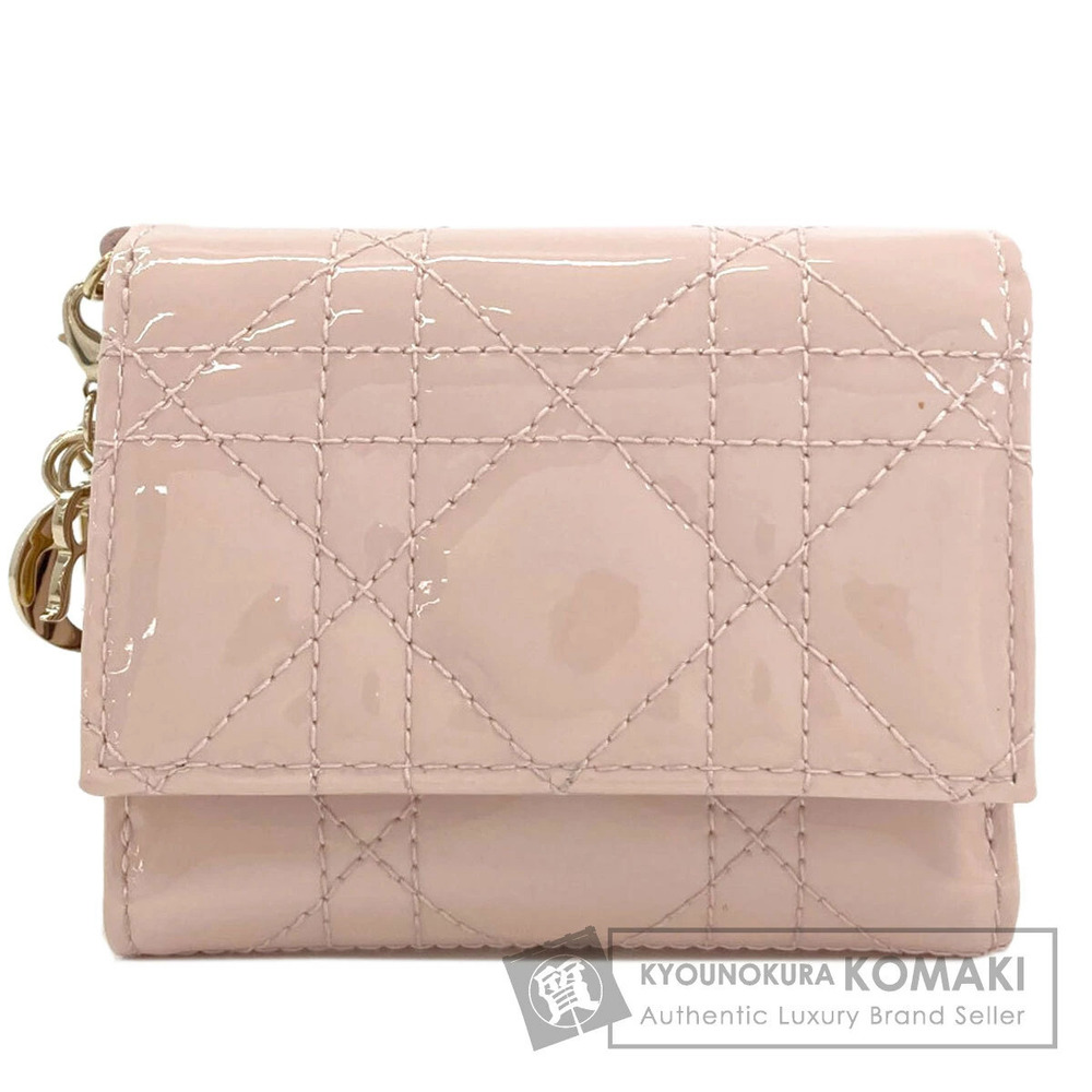 Christian Dior Lady Lotus Bi fold Wallet coin purse Patent Vernis Leather